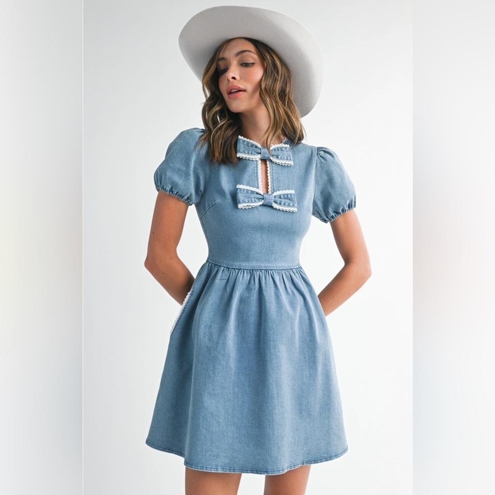 Endless Blu Blue Denim Puff Sleeve Dress - Picture 2 of 4
